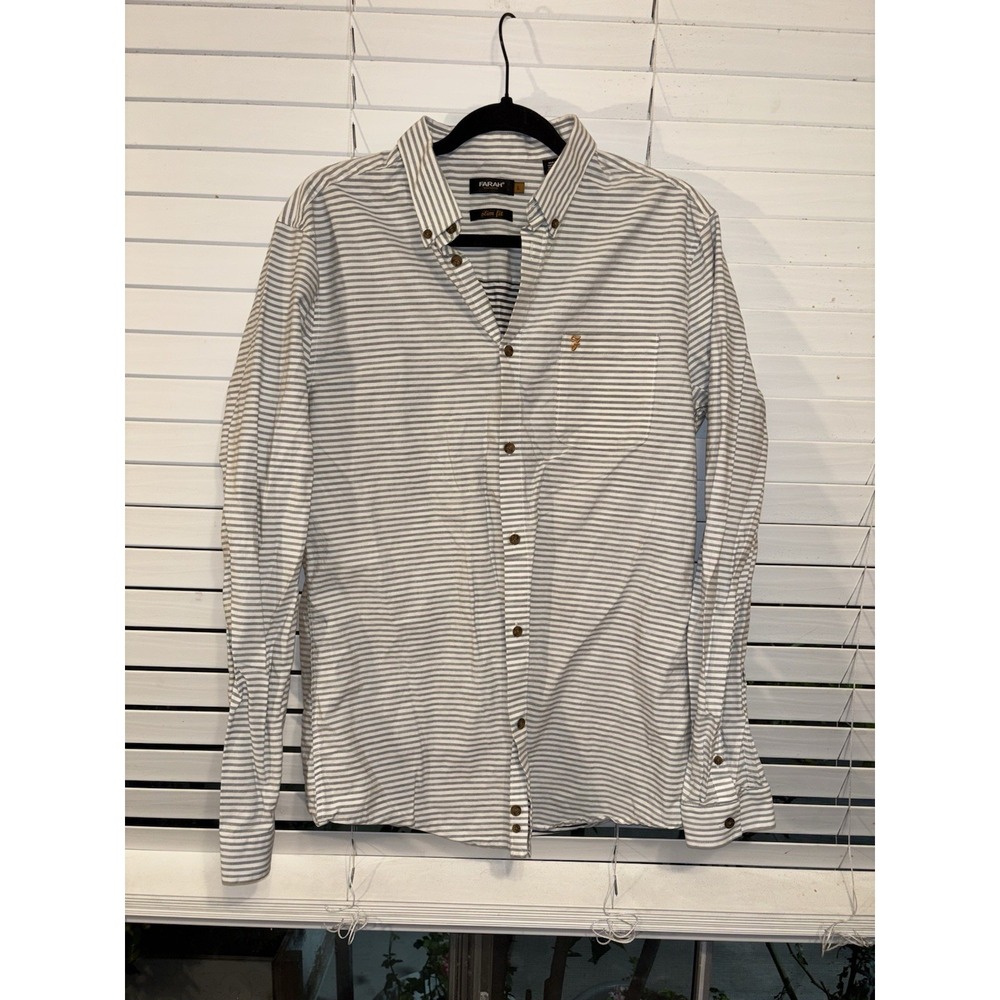 NWT FARAH Black Plaid Button Down LS Collared Shirt‎ L-Large Slim Fit Cotton